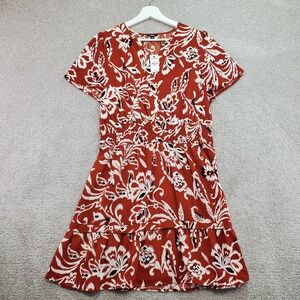 Express Fit & Flare Dress Womens Medium Multicolor Floral Smocked Pleated V Neck
